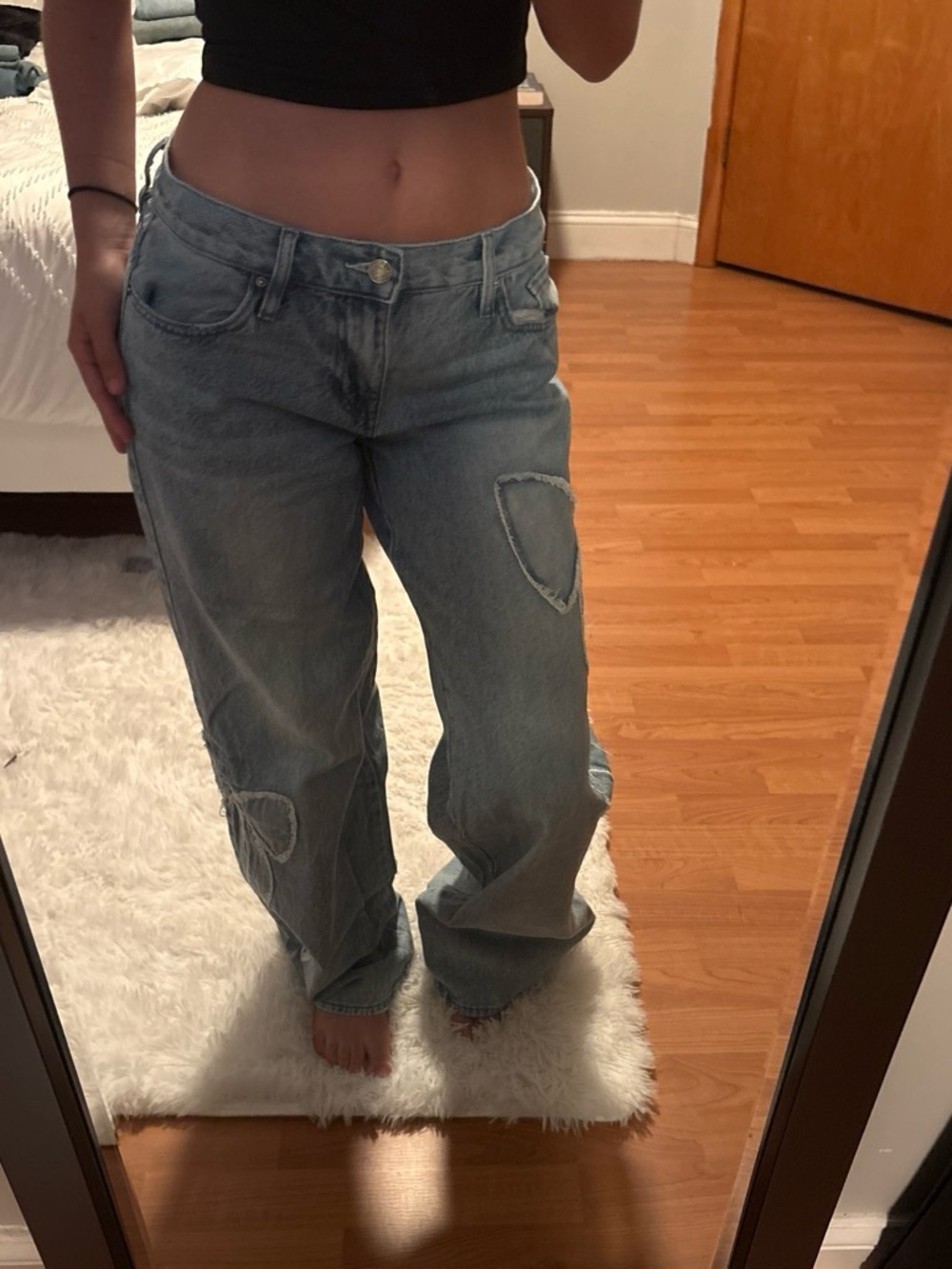 Pacific Sunwear Light Blue Flare Jeans with Patch Accents